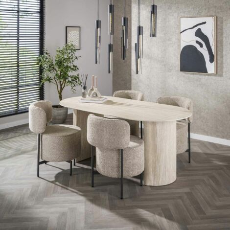 Pier Import – Table à manger en céramique effet travertin – pieds colonne 180 cm – Largeur 90 cm – Hauteur 77 cm – Résistante à la chaleur et aux rayures