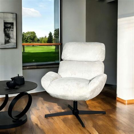 Fauteuil de salon rotatif tissu côtelé blanc IENA (1/5)