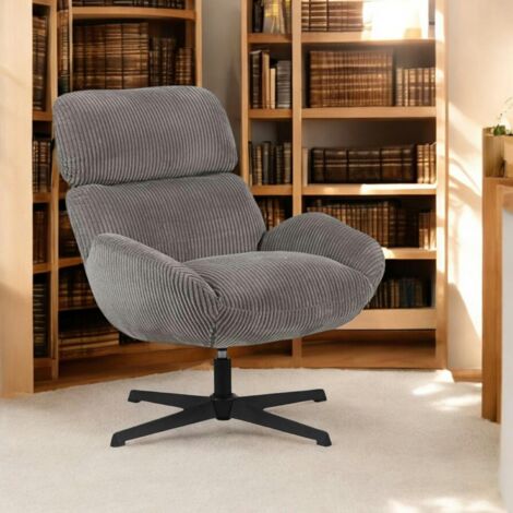 Fauteuil de salon rotatif tissu côtelé gris IENA (1/3)