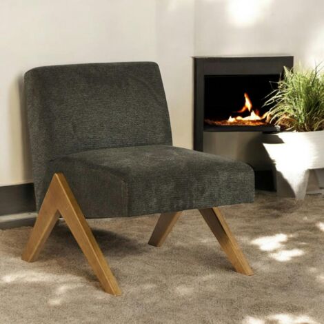 Fauteuil de salon bois et velours anthracite SOHO (1/3)
