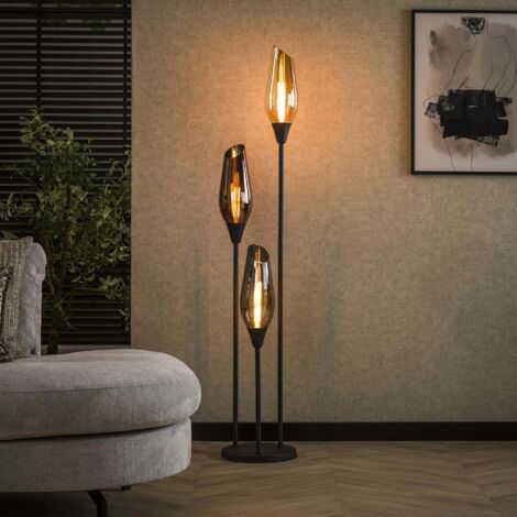 Lampadaire vintage avec abat-jour en verre forme torche NIAGARA