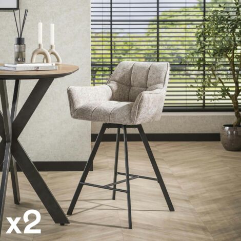 Chaise de bar pivotante en velours texturé sable (lot de 2) MELBOURNE (1/4)