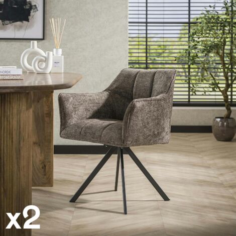 Chaise pivotante de salle à manger en velours texturé taupe (lot de 2) MELBOURNE (1/4)