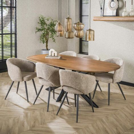 Table à manger moderne en bois de manguier avec pied central 215 cm CREEK (1/5)