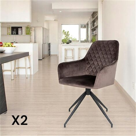 Chaise pivotante en velours taupe avec accoudoirs (lot de 2) SAVONE (1/5)