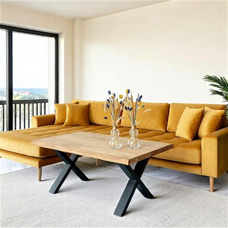 Table basse en bois de chêne blond avec bordures naturelles SAVONE (1/5)