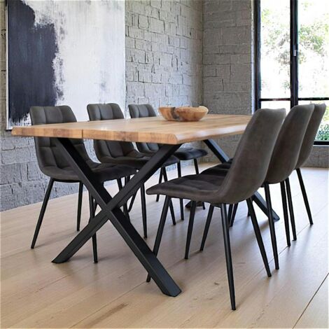 Table à rallonge en bois de chêne clair avec bordures naturelles 200 cm SAVONE (1/5)