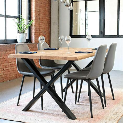 Table à rallonge en bois de chêne clair avec bordures naturelles 140 cm SAVONE (1/5)