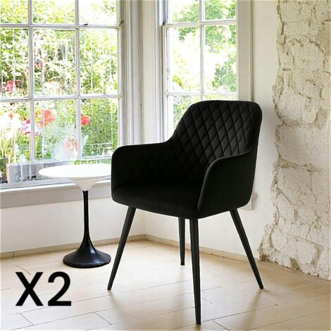 Fauteuil de table en velours noir (lot de 2) SAVONE (1/5)