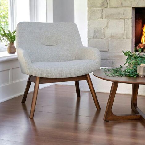 Fauteuil beige sable avec structure en bois de noyer BERLIN (1/5)