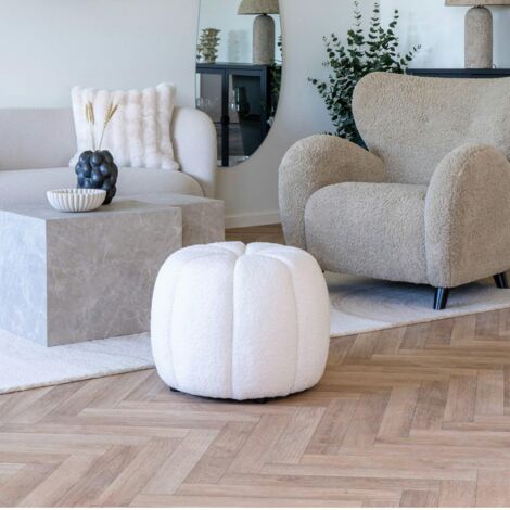 Pouf en tissu blanc cassé BERLIN (1/5)