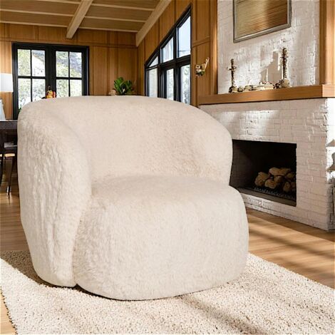 Gros fauteuil en fausse fourrure, couleur blanc cassé BERLIN (1/5)