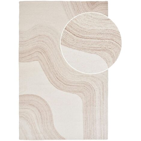 Tapis moderne blanc et brun tufté main motif vague 160x230 cm FEZ (1/4)