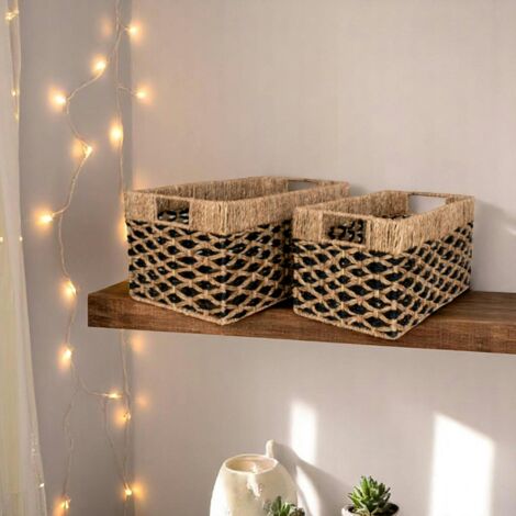 Panier de rangement déco en jonc de mer noir et naturel (lot de 2) (1/4)