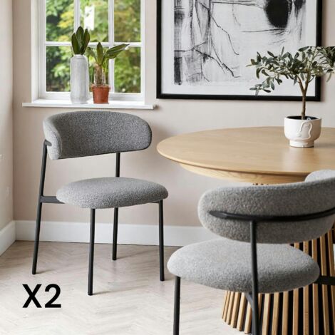 Chaise gris clair en bouclette avec dossier arrondi (lot de 2) MONTREUX (1/5)