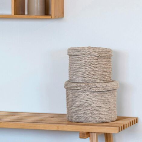 Panier de rangement rond en coton avec couvercle (lot de 2) (1/4)
