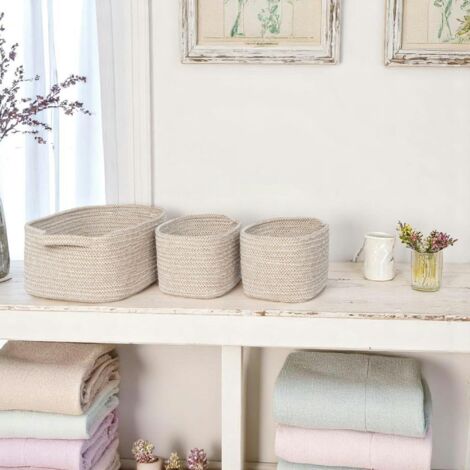 Panier de rangement en coton beige pour la maison (lot de 3) (1/4)