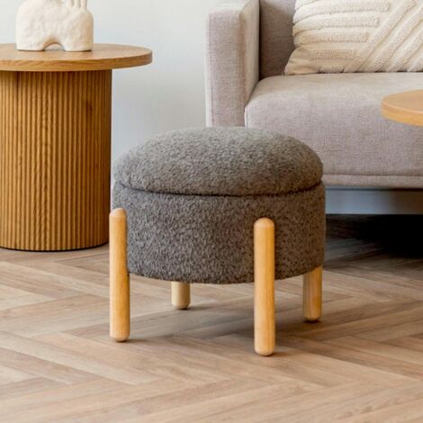 Pouf marron avec rangement, pieds en bois blond BRUGES (1/5)