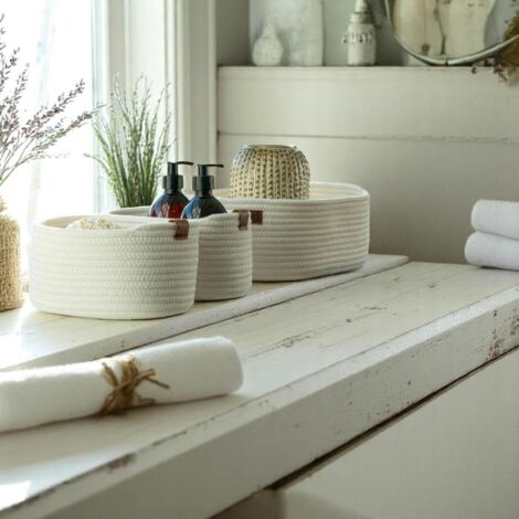 Panier de rangement en coton avec poignées marron (lot de 3) (1/5)