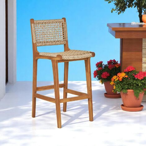 Chaise de bar jardin en teck et résine tressée MENDOZA (1/5)