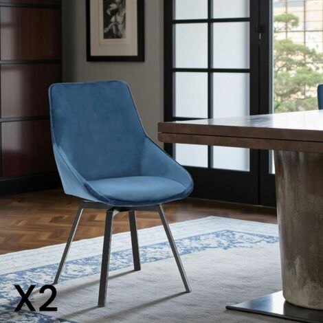 Chaise pivotante moderne en velours bleu OKA (Lot de 2) (1/5)