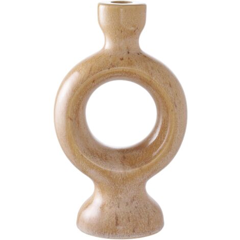 Bougeoir déco en céramique - forme anneau sculptural, beige brun (1/3)