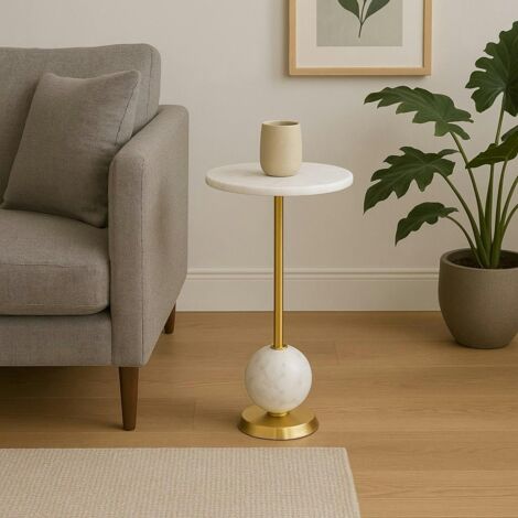 Bout de canapé design - plateau en marbre et base globe Ø25 cm TALLINN (1/3)