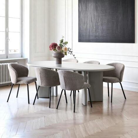 Table à manger ovale sable 220 cm - design minimaliste, pieds obliques ALBERTA (1/5)