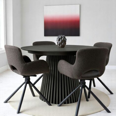 Table ronde extensible en chêne noir avec piètement baguette (3 rallonges incluses) ø120 cm /160 cm / 200 cm / 240 cm AMSTERDAM (1/5)