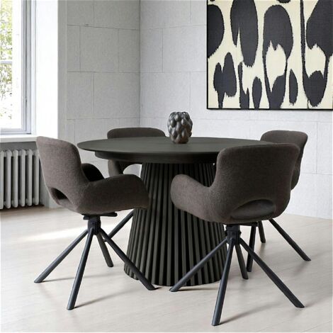 Table ronde extensible en chêne noir avec piètement baguette (2 rallonges incluses) ø120 cm / 160 cm / 200 cm AMSTERDAM (1/5)