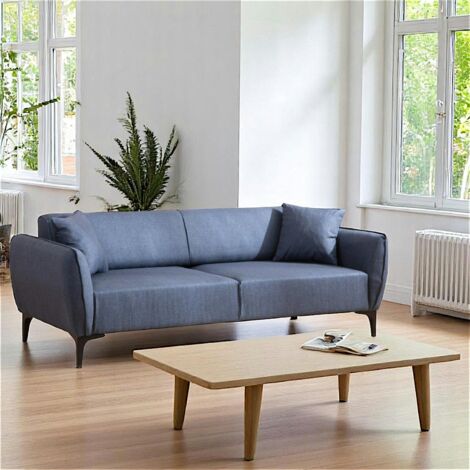 Canapé 3 places bleu - couture déco VILNIUS (1/5)