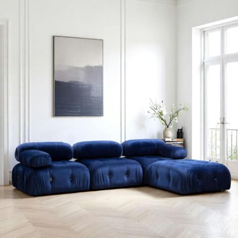 Canapé d'angle modulable bleu nuit - tissu velours RONDA (1/5)