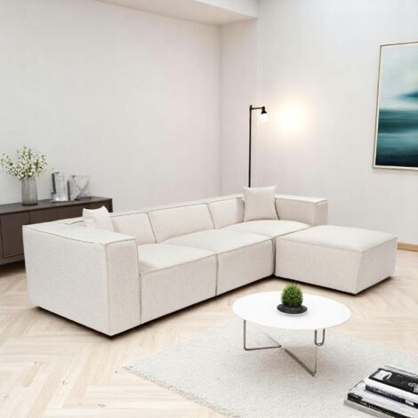 Canapé d'angle modulable écru - tissu lin OSTUNI (1/5)