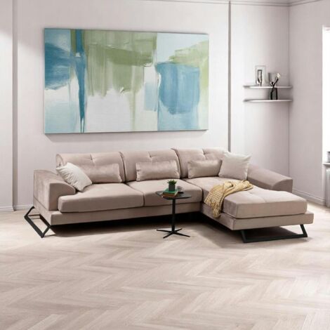 Canapé d'angle beige - dossier inclinable, côté droit MILO (1/5)