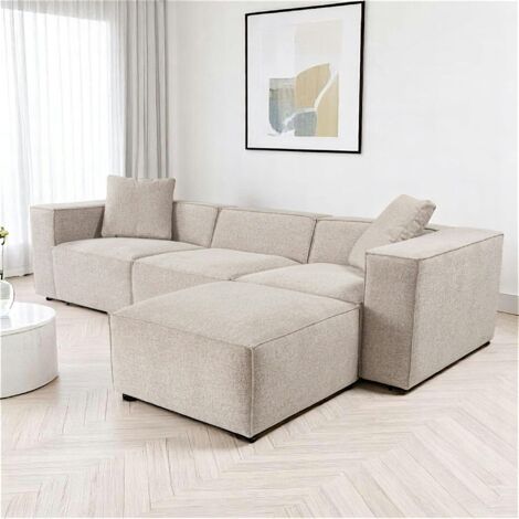 Canapé d'angle modulable taupe - tissu lin OSTUNI (1/5)