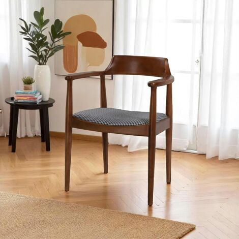 Chaise ronde avec accoudoirs - assise pied-de-poule TENA (1/5)