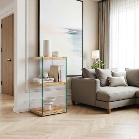 Colonne vitrine design - bois clair, 3 plateaux LHASA (1/5)
