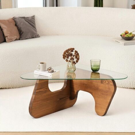 Table basse design en verre et bois brun - forme triangle ANZIO (1/5)