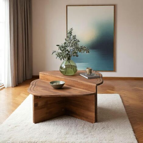 Table basse en bois marron - organique, 2 hauteurs LINARES (1/5)