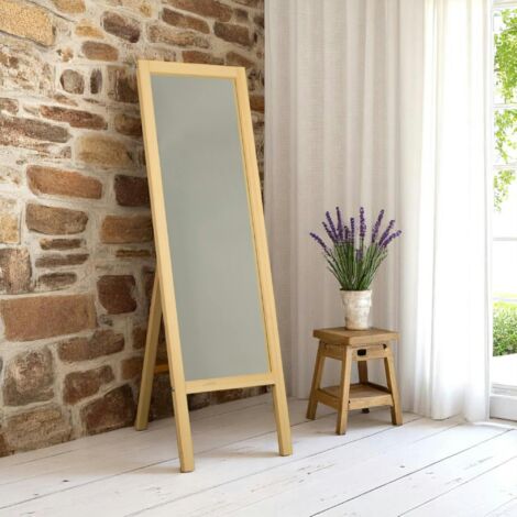 Miroir vertical sur pied - bois clair, 2 crochets HILO (1/5)