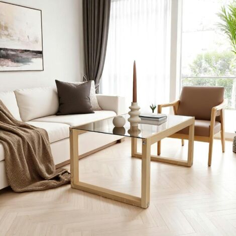 Table basse verre fumé et bois clair - forme rectangle LHASA (1/5)