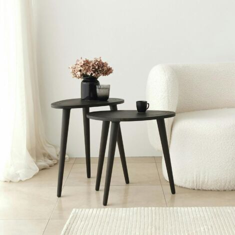 Bout de canapé bois gris foncé - tronc d'arbre (lot de 2) TENA (1/5)
