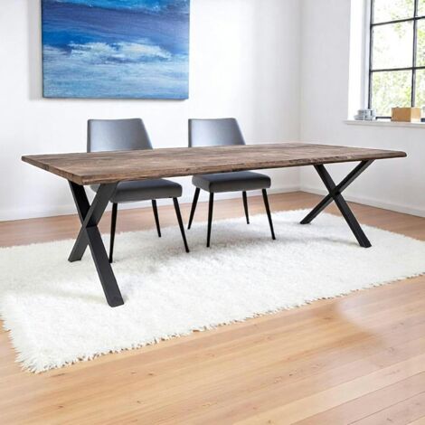 Table à rallonge en bois de chêne fumé avec bordures naturelles 300 cm SAVONE (1/5)