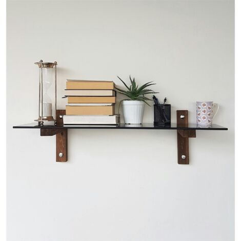 Étagère murale en verre fumé - supports bois foncé LHASA (1/5)