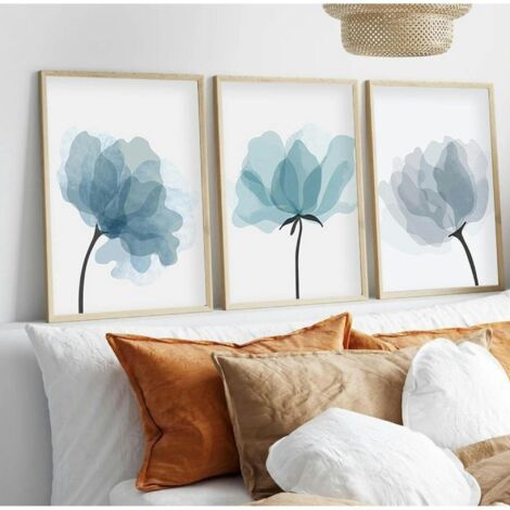 Tableau floral aquarelle bleu pastel – lot de 3 (1/3)