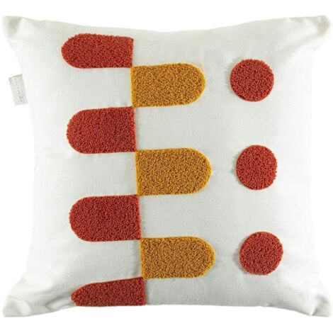 Coussin déco écru – motifs terracotta et moutarde IZMIR (1/5)