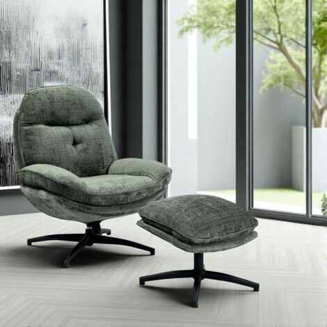 Fauteuil détente vert sapin pivotant avec repose-pieds IENA (1/3)