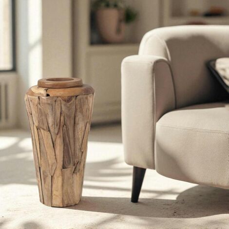 Pier Import – Vase décoratif en teck massif – Hauteur 80 cm – Largeur 44 cm – Longueur 44 cm – Style artisanal unique