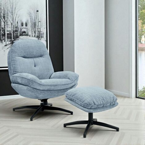 Fauteuil détente bleu acier pivotant avec repose-pieds IENA (1/3)