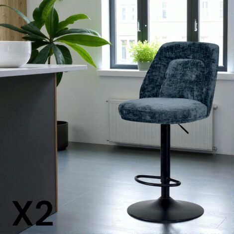 Tabouret bar réglable bleu avec dossier (lot de 2) IENA (1/3)